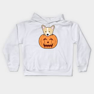 Halloween Cute Corgi Stuck In A Pumpkin Head. Kids Hoodie